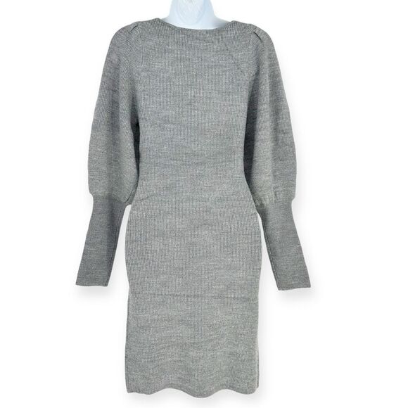 FRENCH CONNECTION NWT Vhari Babysoft Rib Sweater Dress Mid-Grey Melange- M 90s - Picture 4 of 9
